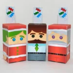 empaques navideños personalizables con personajes de santa y duendes